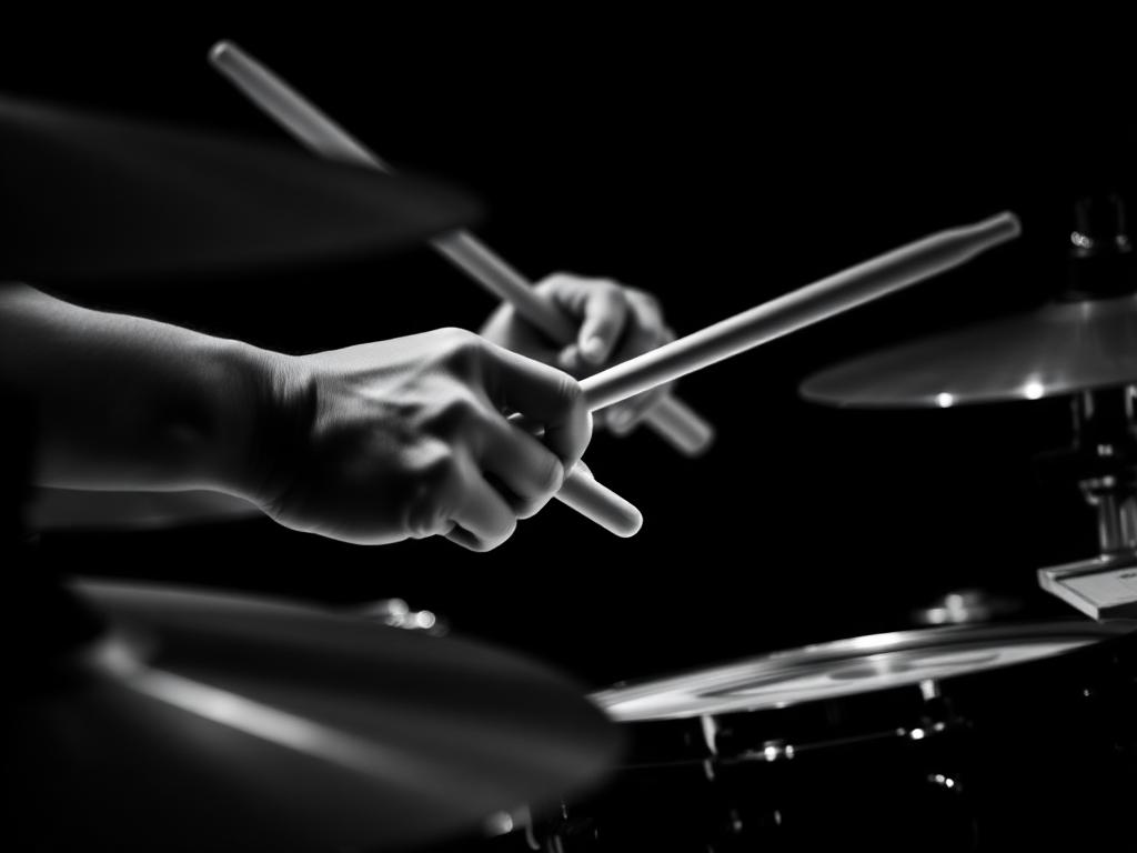 Mãos tocando bateria intensamente